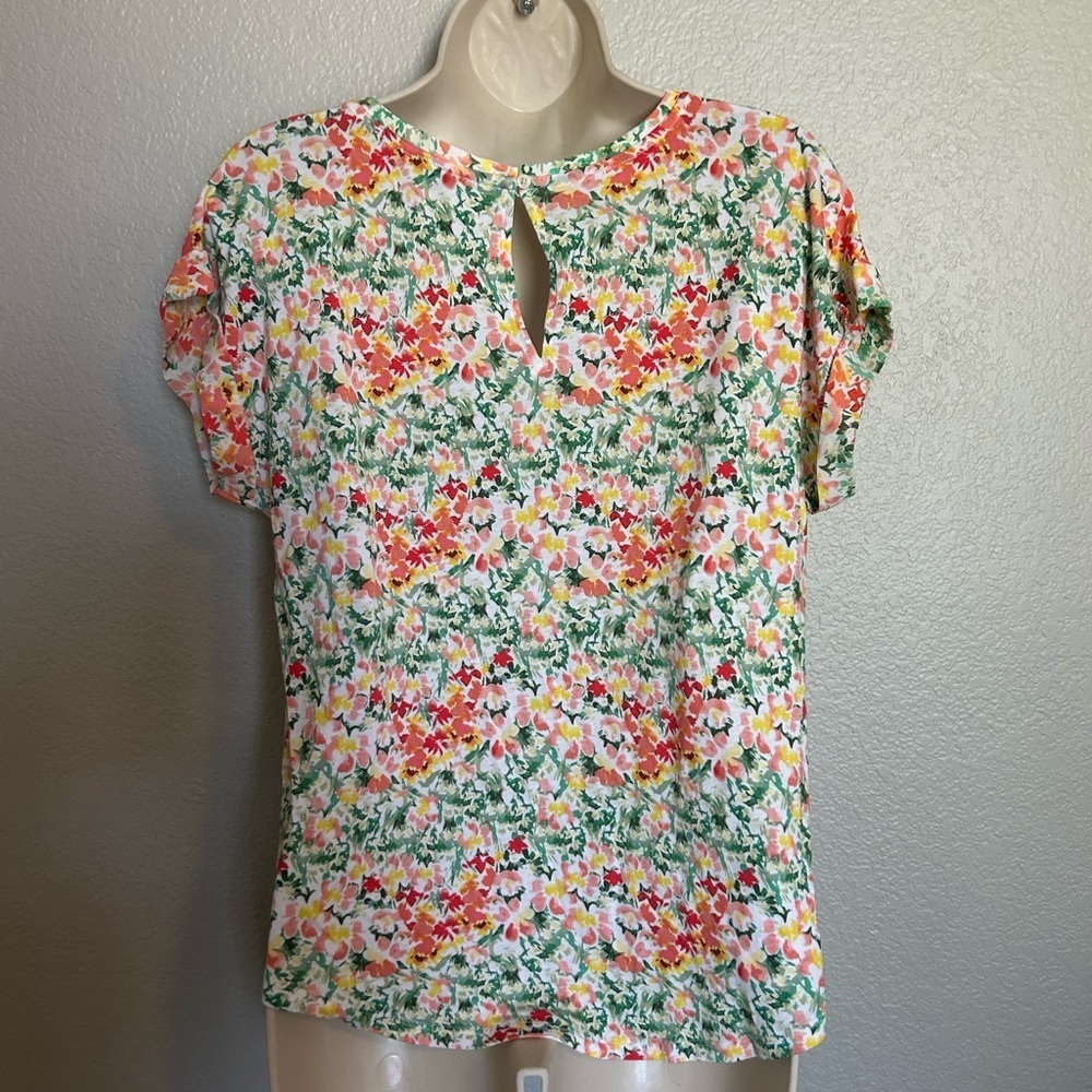 LOFT Green and Pink Floral Lightweight Blouse Sz S - Picture 3 of 7